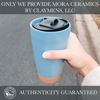Mora Double Wall Ceramic Coffee Travel Mug with Lid, 14 oz, Portable, Microwave, Dishwasher Safe, Insulated Reusable Tall Cup, Splash Resistant Lid - To Go Tumbler for Car Cup Holder, Nightwaves