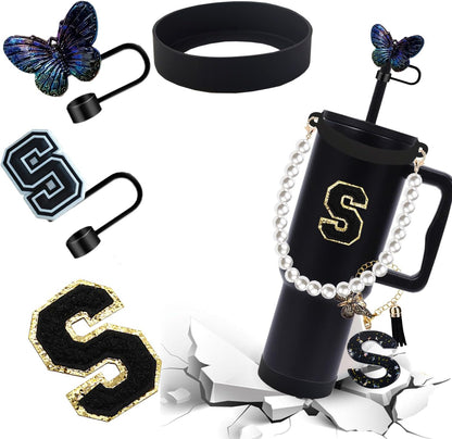 7pcs Cup Accessories for Stanley 30/40oz Tumbler, Handle Strap, Straw Cover, Silicone Boot, Letter Charm Stickers