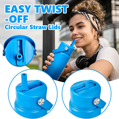 Insulated Water Bottle with Lid & Boot & Stickers, 24 oz Stainless Steel Sweat Free Bottle Keep Cold 24H, BPA-Free Sports Wide Mouth Water Bottle, BlueBlack