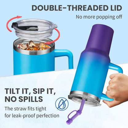 BENZZO 40 oz Tumbler with Handle and Straw Lid Travel Mugs Insulated for Hot and Cold Water Bottle Stainless Steel Coffee Cups
