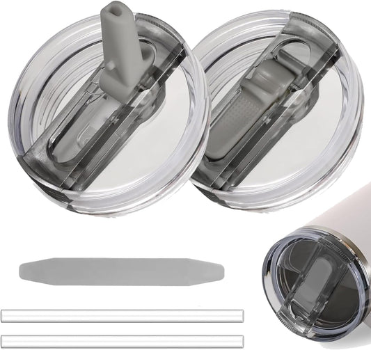 2 Pack 40 oz Tumbler Flip Straw Lid for Stanley Quencher ProTour Leak Proof Lid Replacement for Stanley H2.0 Quencher, Spill Proof Reusable Lid for Stanley Cup Accessories (Purple & Purple, 40 oz)