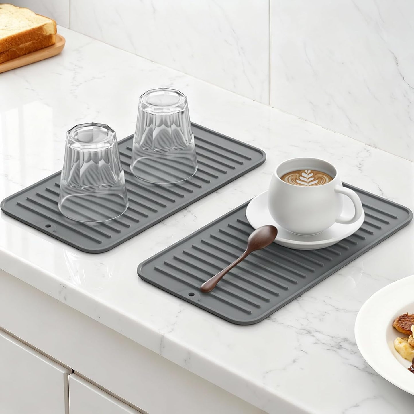 Songrey 12" x 6.5" Silicone Dish Drying Mat, Kitchen Counter Drying Pad for Sink Dishes or Under Rack, Multi-Use as Heat Resistant Trivet, Coffee Bar Mat