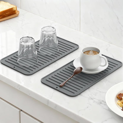 Songrey 12" x 6.5" Silicone Dish Drying Mat, Kitchen Counter Drying Pad for Sink Dishes or Under Rack, Multi-Use as Heat Resistant Trivet, Coffee Bar Mat