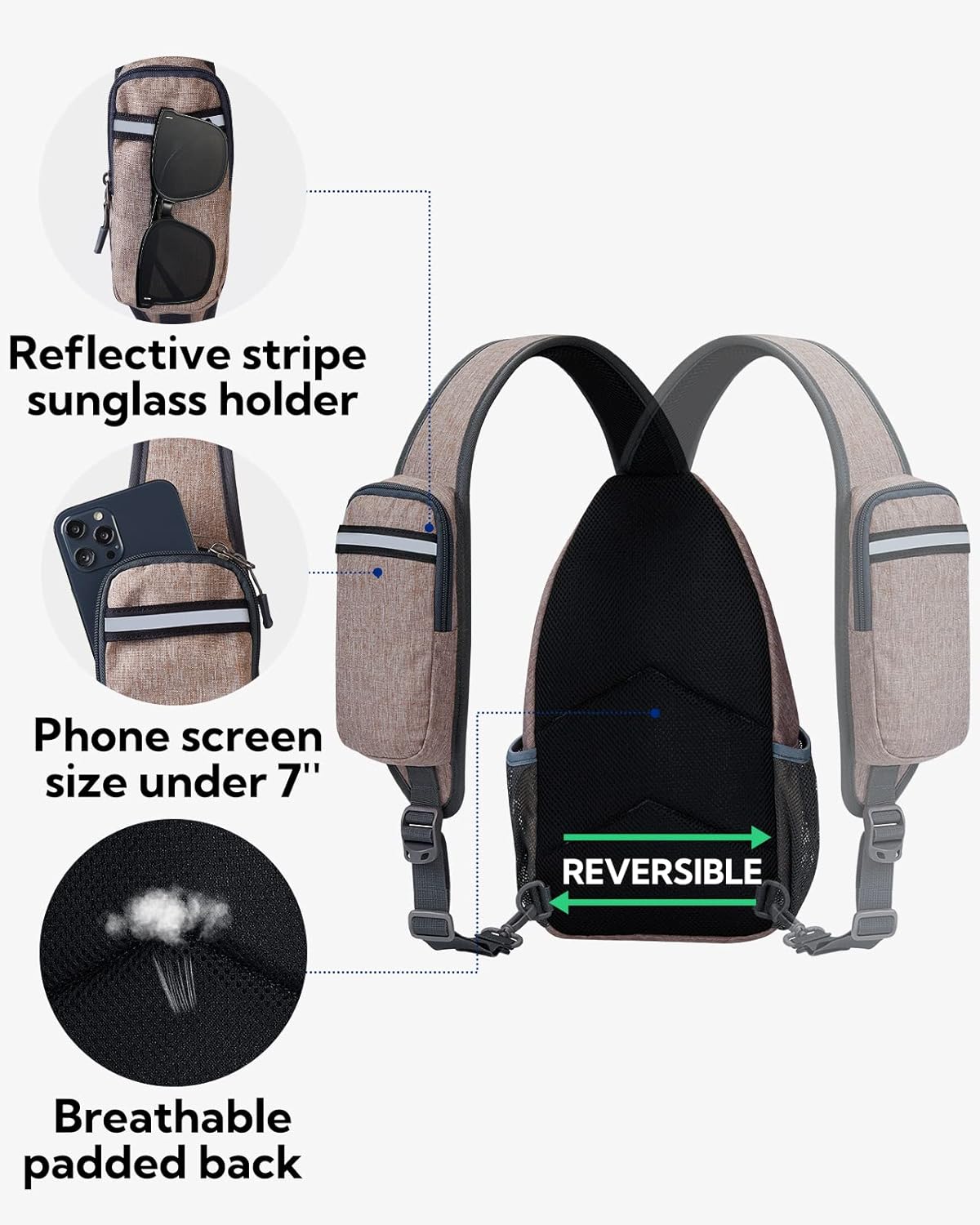 WATERFLY Crossbody Sling Backpack Sling Bag Travel Hiking Chest Bag Daypack (Black)