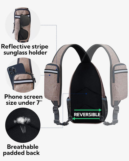 WATERFLY Crossbody Sling Backpack Sling Bag Travel Hiking Chest Bag Daypack (Black)