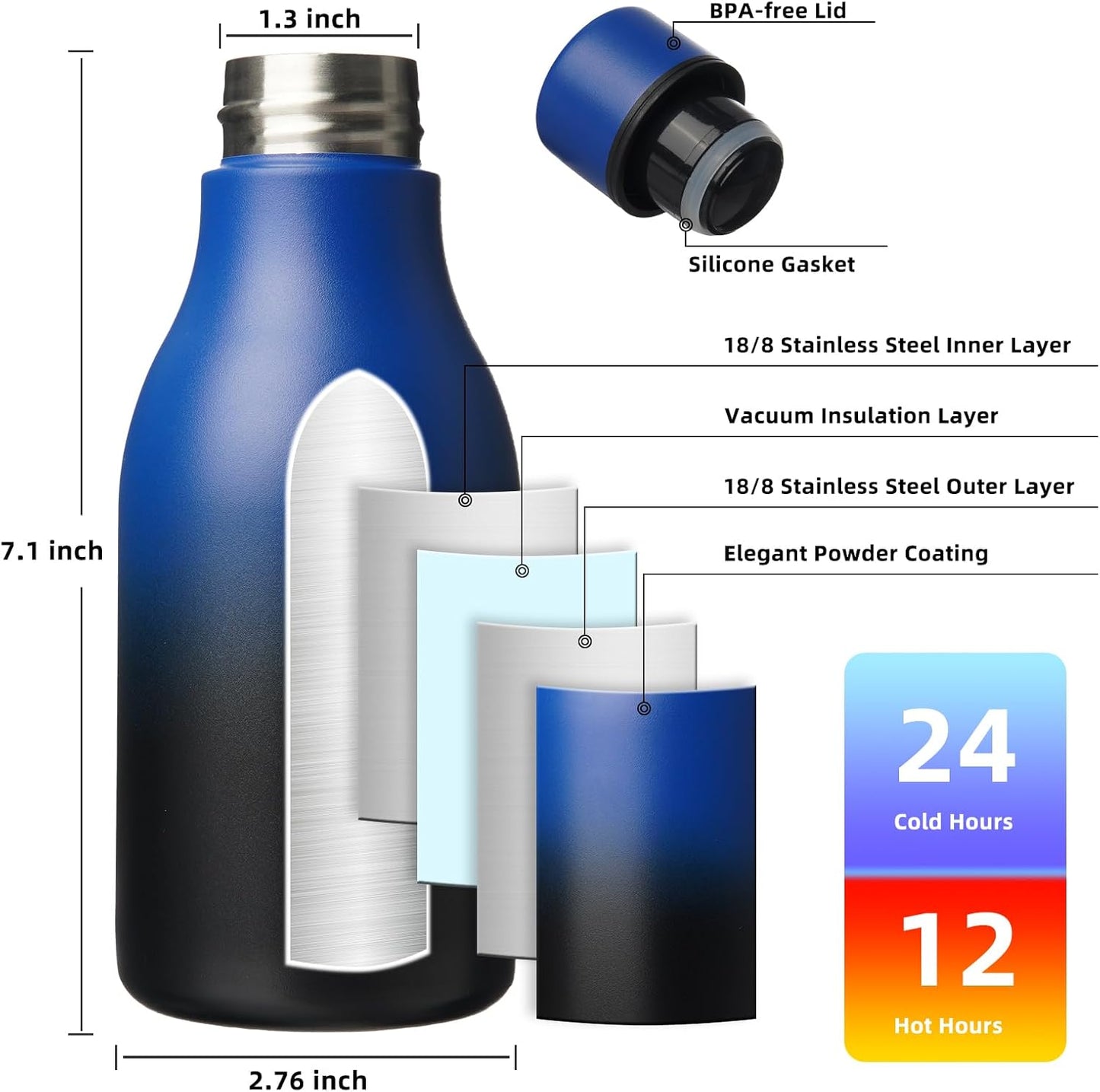 BJPKPK Insulated Water Bottles, 18 oz Stainless Steel Metal Water Bottle with Strap, BPA Free Leak Proof Jugs, Mugs, Flasks, Reusable Thermal Flasks for Sports & Travel, Black - Colors A