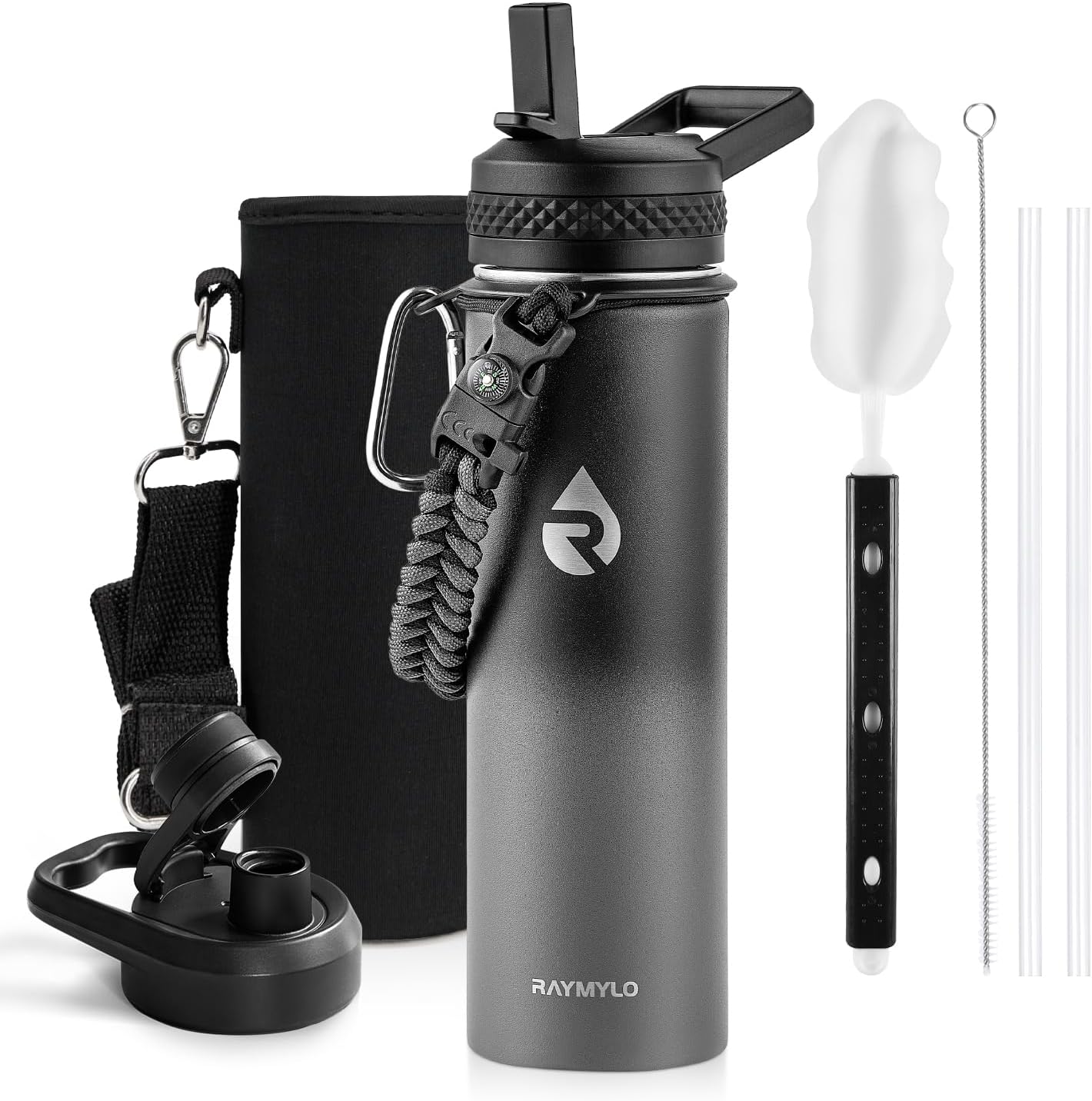 RAYMYLO One Gallon Water Bottle Insulated, Triple Walled Vacuum Stainless Steel (Cold for 48 Hrs), Leak Proof & Non-BPA, Large Water Flask Jug with Paracord Handle & Straw Spout Lids