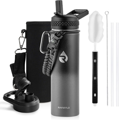 RAYMYLO One Gallon Water Bottle Insulated, Triple Walled Vacuum Stainless Steel (Cold for 48 Hrs), Leak Proof & Non-BPA, Large Water Flask Jug with Paracord Handle & Straw Spout Lids