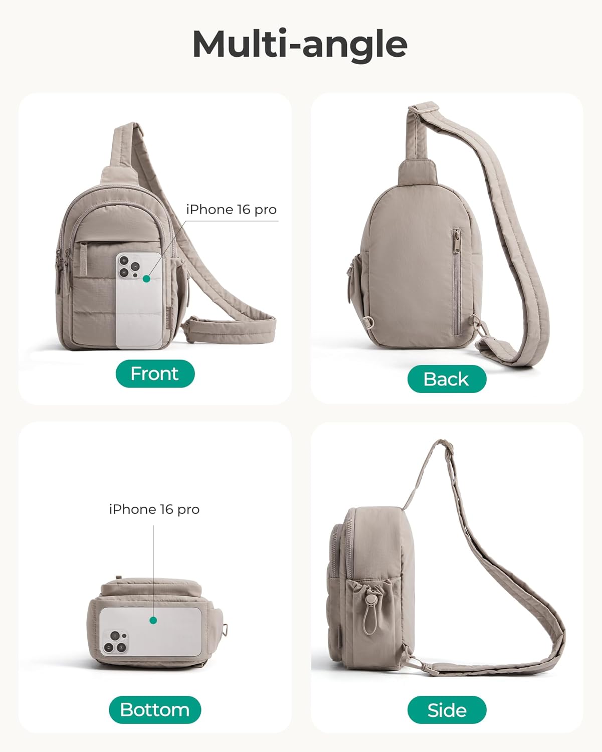 BAGSMART Small Sling Bag for Women, Puffer Crossbody Bag Purses Hobo Handbag Fanny Packs for Travel Hiking