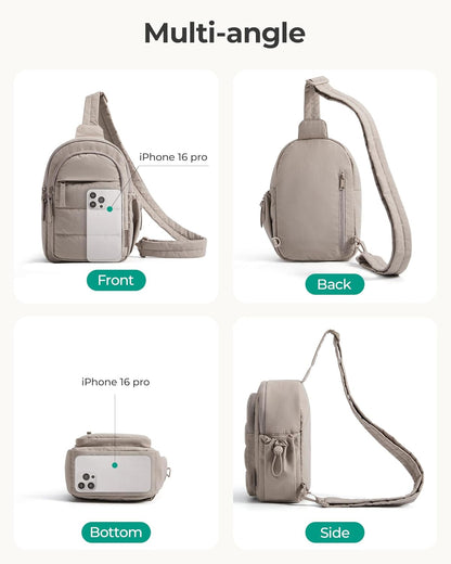 BAGSMART Small Sling Bag for Women, Puffer Crossbody Bag Purses Hobo Handbag Fanny Packs for Travel Hiking