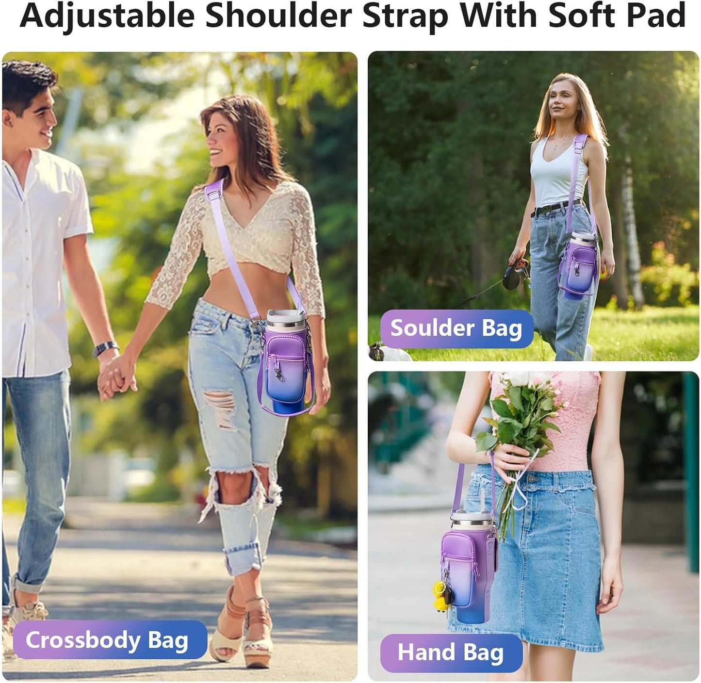 linmaya Water Bottle Carrier Bag for Stanley Cup 40/30oz with Phone Holder Pockets,Neoprene Water Bottle Cross-body Bag with Adjustable Shoulder & Hand Strap Stanley Cup Accessories