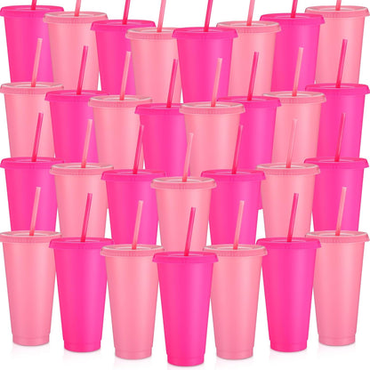 Honeydak 15 Pack Tumbler with Straw and Lid Bulk Cups for Gifts Water Bottle Iced Coffee Travel Mug Cup Reusable Plastic Tumblers for Party Birthdays 24-27 oz (Solid Color)