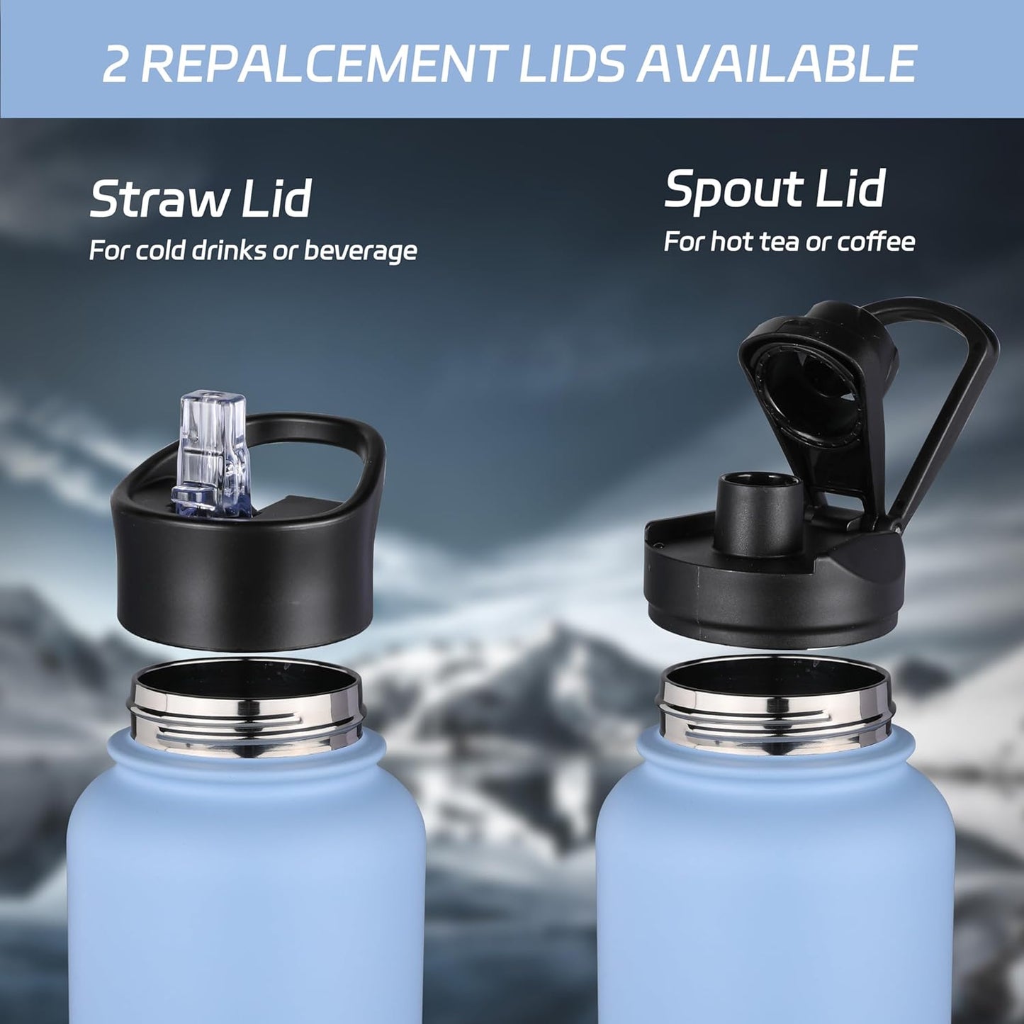 HASLE OUTFITTERS 32 oz Insulated Water Bottle Stainless Steel Double Walled Vacuum Sports Water Bottle with 2 Lids (Straw and Spout Lid) for Gym Camping Hiking(Black,1)