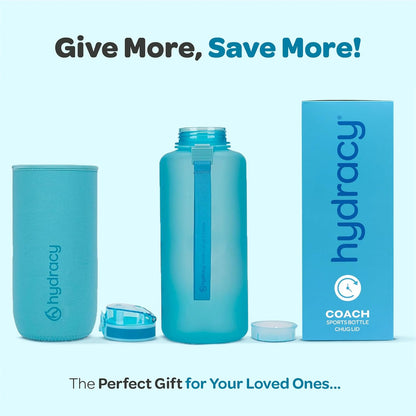 Hydracy Water Bottle with Time Marker -Large BPA Free Water Bottle & No Sweat Sleeve -Leak Proof Gym Bottle with Times to Drink - Ideal for Fitness Sports & Outdoors