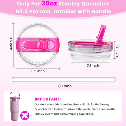 30oz Flip Straw Lid for Stanley Quencher H2.0 Tumbler, 2 Pack Leak Proof Lid Replacement No Spill Cover for Stanley Cup Accessories ProTour (Rose Quartz,Rose Quartz) - Colors A