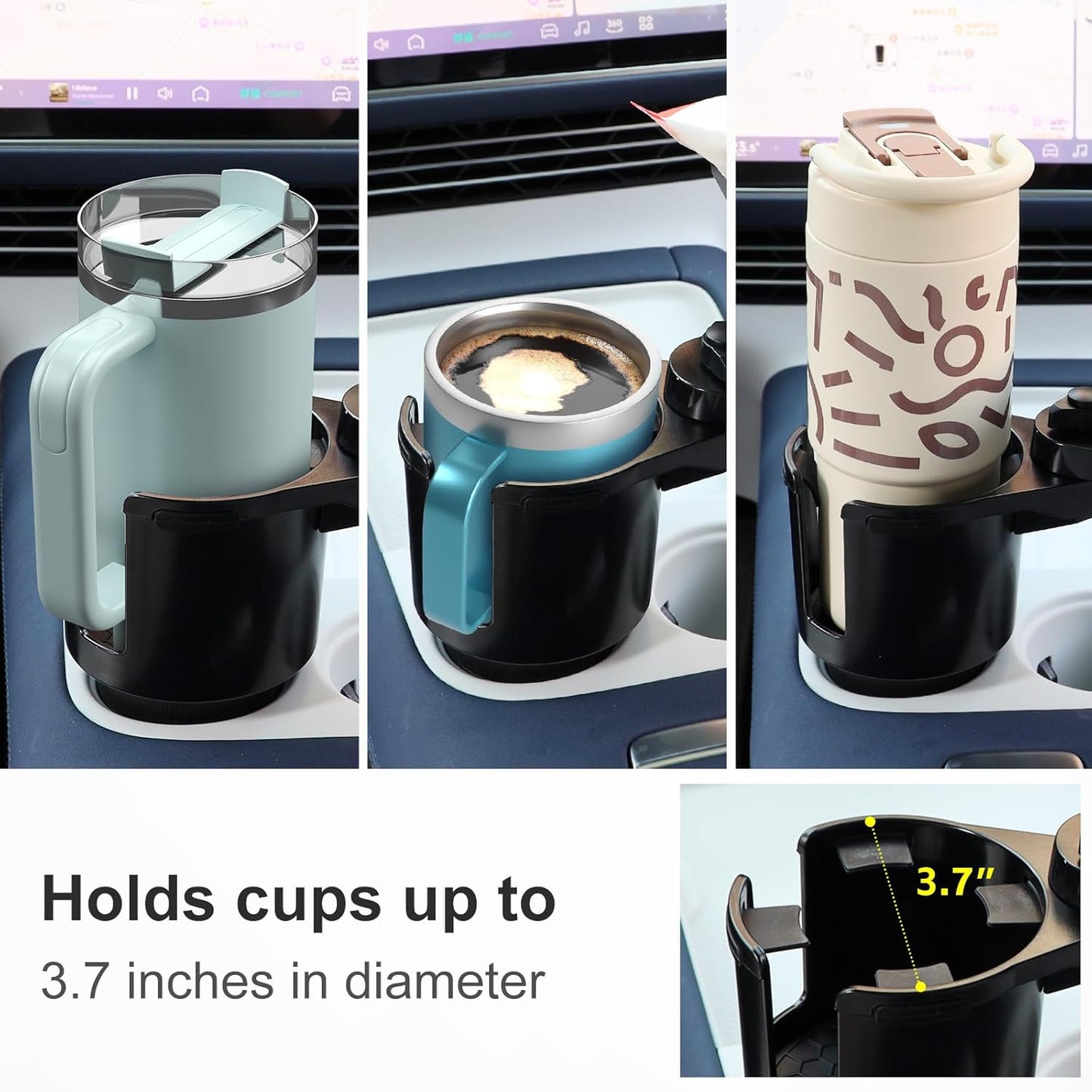 Car Large Cup Holder Expander, 5-in-1 Cupholder Extender with Phone Holder & Swivel and Detachable Snack Food Tray Table for Eating, Travel Essentials for Road Trips for Driver. Model C