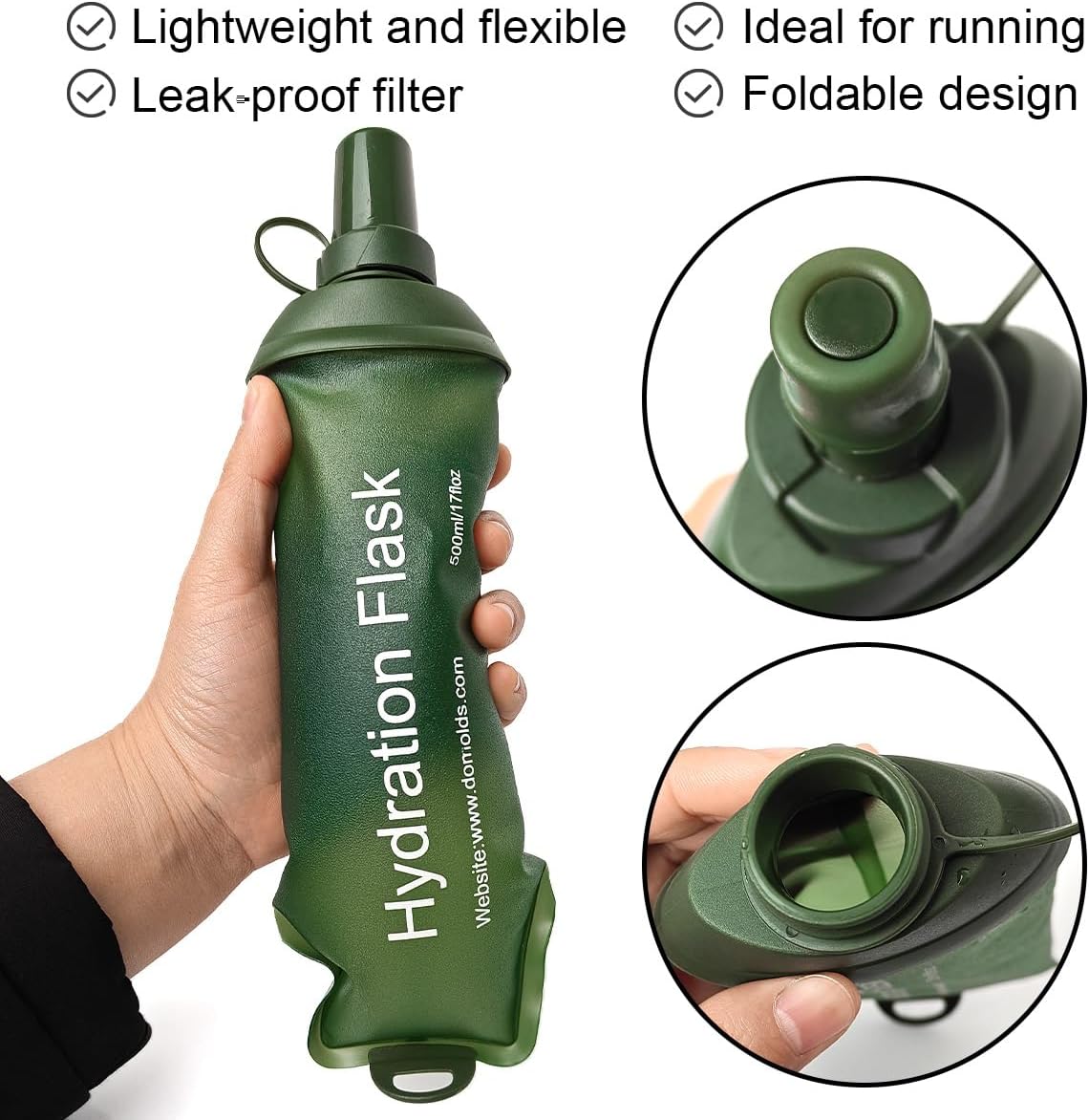 WILDREEDS 500ml Soft Flask, TPU Collapsible Soft Water Bottle for Hydration Pack, Running Vest, Folding Water Bottle for Hiking Cycling Climbing-1Pcs, White