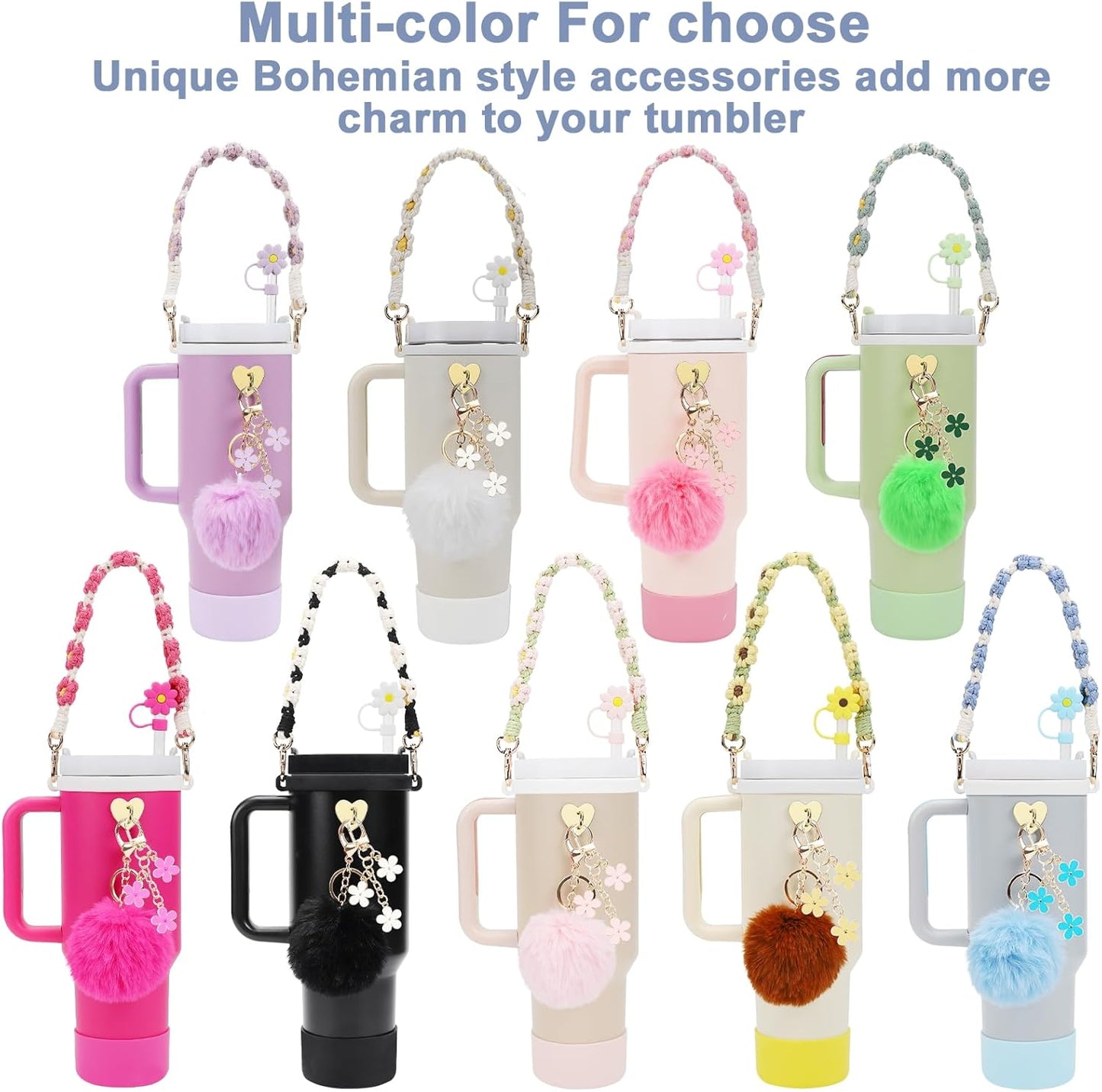 3tyto 13 Pcs Stanley Cup Accessories Set Including Water Bottle Handle Strap, Siliocne Stanley Cup Boot, Siliocne Straw Cover, Stanley Charms for Stanleys Cup 40oz & 30oz Tumbler