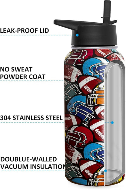 32oz Pickleball Water Bottle Insulated Vacuum Stainless Steel Tumbler Travel Mugs With Straw for Game Sport,Pickleball Accessories