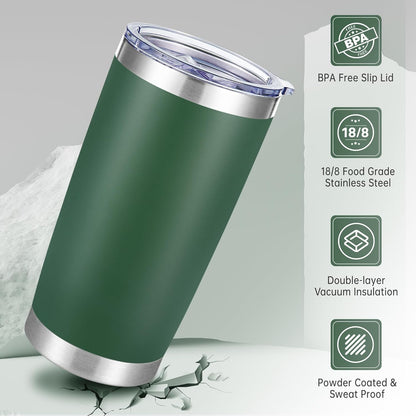 20 oz Tumblers Bulk Stainless Steel Tumbler with Lid Double Wall Vacuum Insulated Coffee Mug 20oz Powder Coated Cup for Hot and Cold Drinks, Stainless, 6 pack