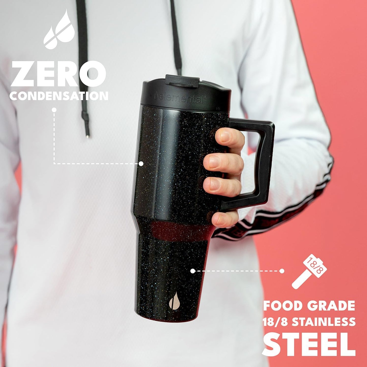 Elemental 32 oz 100% Leak Proof Tumbler with Handle & Straw - Stainless Steel Double Wall Insulated Tumbler for Hot and Cold Beverages - Travel Coffee Mug with Sip & Straw Lid - White - Colors A