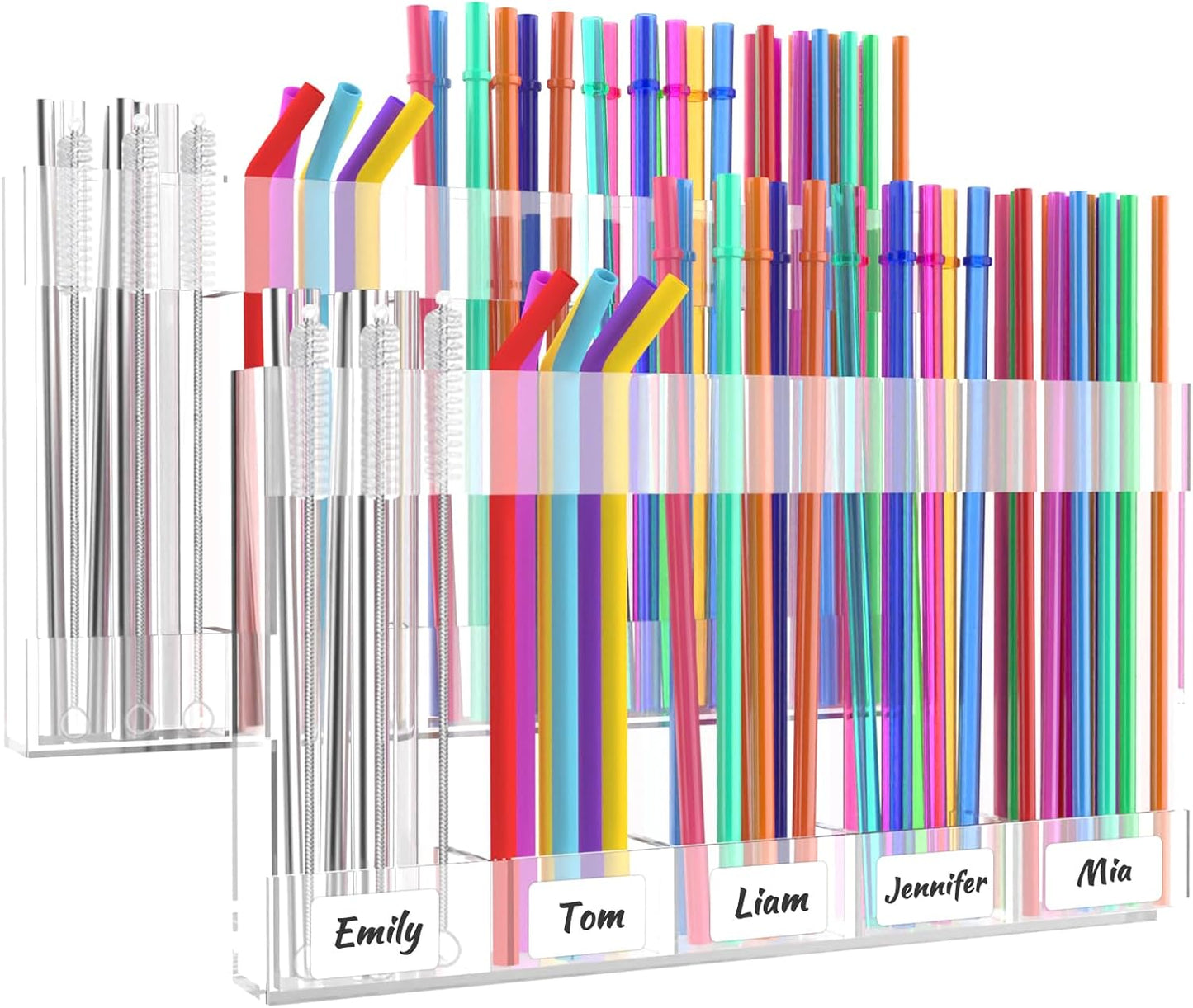 9.5” Large Acrylic Straw Holder for Cabinet Door with Detachable Ultra Sticky Adhesive Squares and Stickers, 2026 Reusable Straws Organizer Storage Dispenser for Kitchen Counter Cupboard
