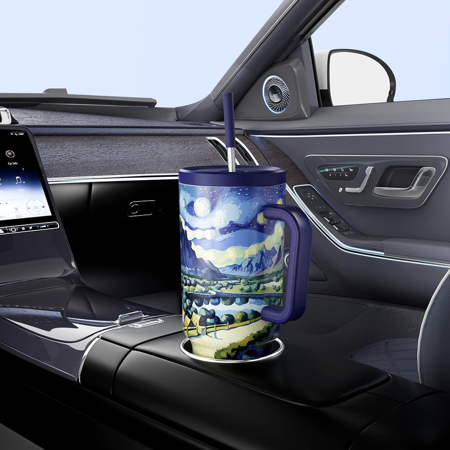 Meoky 40 oz Tumbler with Handle and Straw: Stainless Steel Insulated Tumbler with Lid and Straw - 100% Leak Proof Tumbler for Car Cup Holders - Travelers Commuters Workers, Donut