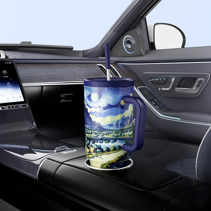 Meoky 40 oz Tumbler with Handle and Straw: Stainless Steel Insulated Tumbler with Lid and Straw - 100% Leak Proof Tumbler for Car Cup Holders - Travelers Commuters Workers, Donut