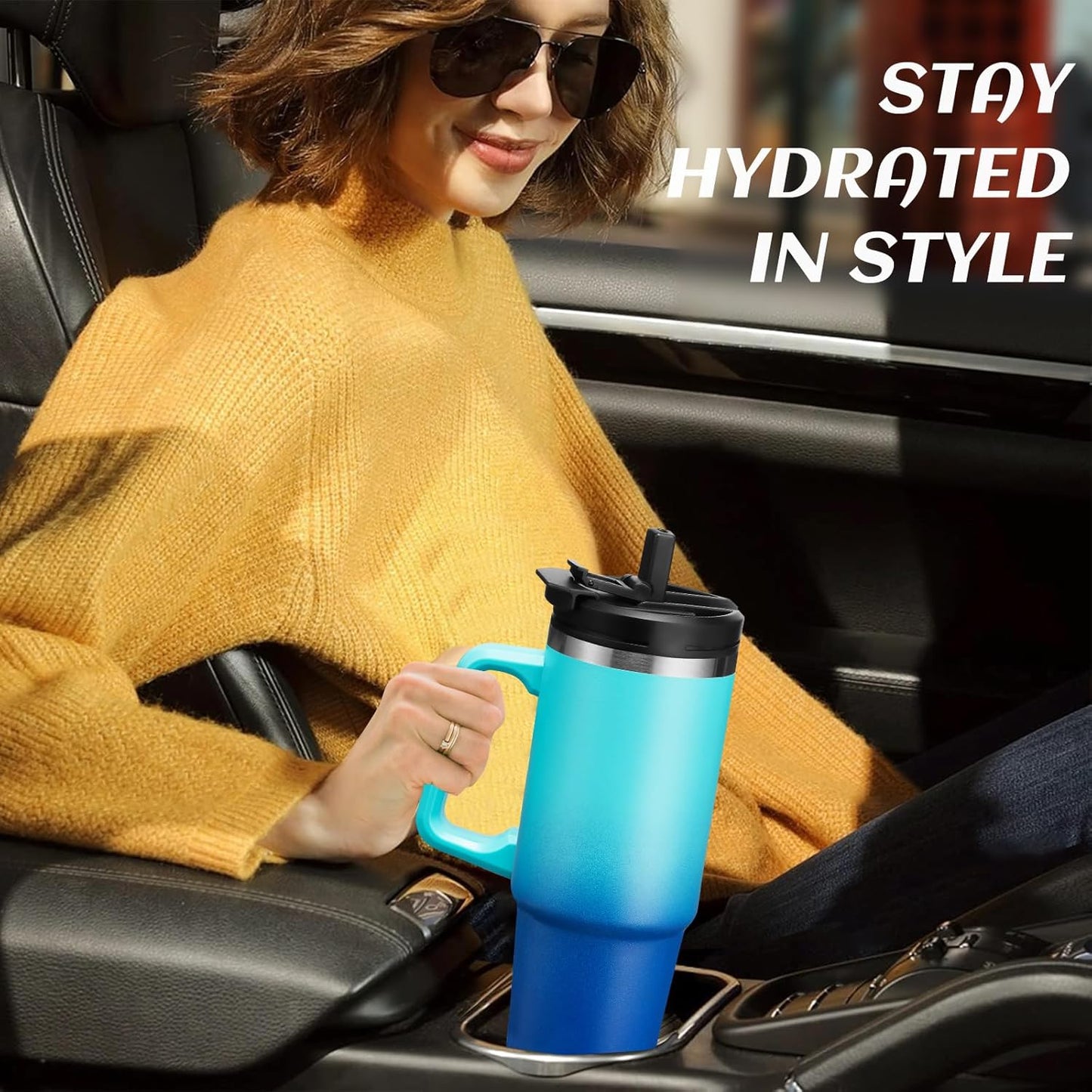 30 oz Tumbler with Handle and Straw - Keep Cold 36H & Hot 12H, Metal Coffee Cup with Lid (Straw & Flip Lid), 30oz Insulated Stainless Steel Thermal Mug, Leak-proof Travel Water Bottle
