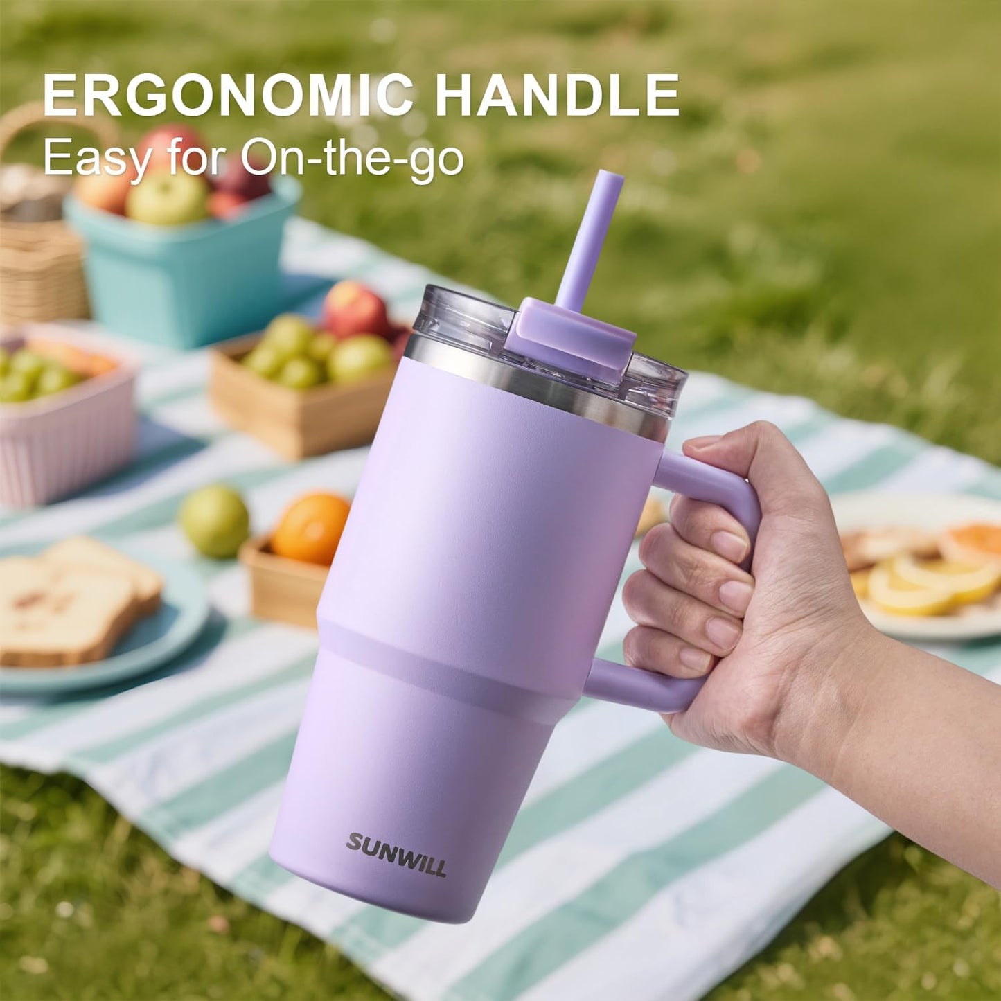 SUNWILL 20 oz Tumbler with Handle and Straw Leak Proof,Travel Coffee Mug with Lid, Stainless Steel Cup Insulated for Office & Gym, Cupholder Friendly, Powder Coated Orchid