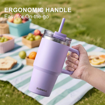 SUNWILL 20 oz Tumbler with Handle and Straw Leak Proof,Travel Coffee Mug with Lid, Stainless Steel Cup Insulated for Office & Gym, Cupholder Friendly, Powder Coated Orchid