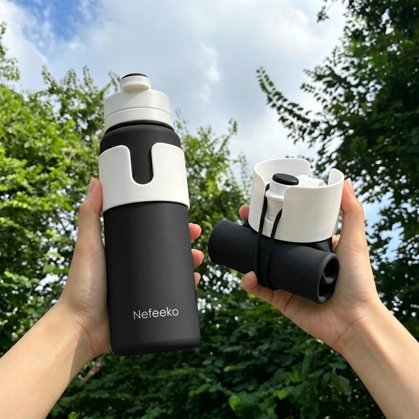 Nefeeko Collapsible Water Bottle, BPA Free 26oz Foldable Water Bottle for Travel Sports, Leak-Proof Spill-Proof Portable Water Bottles with Carabiner, Lightweight