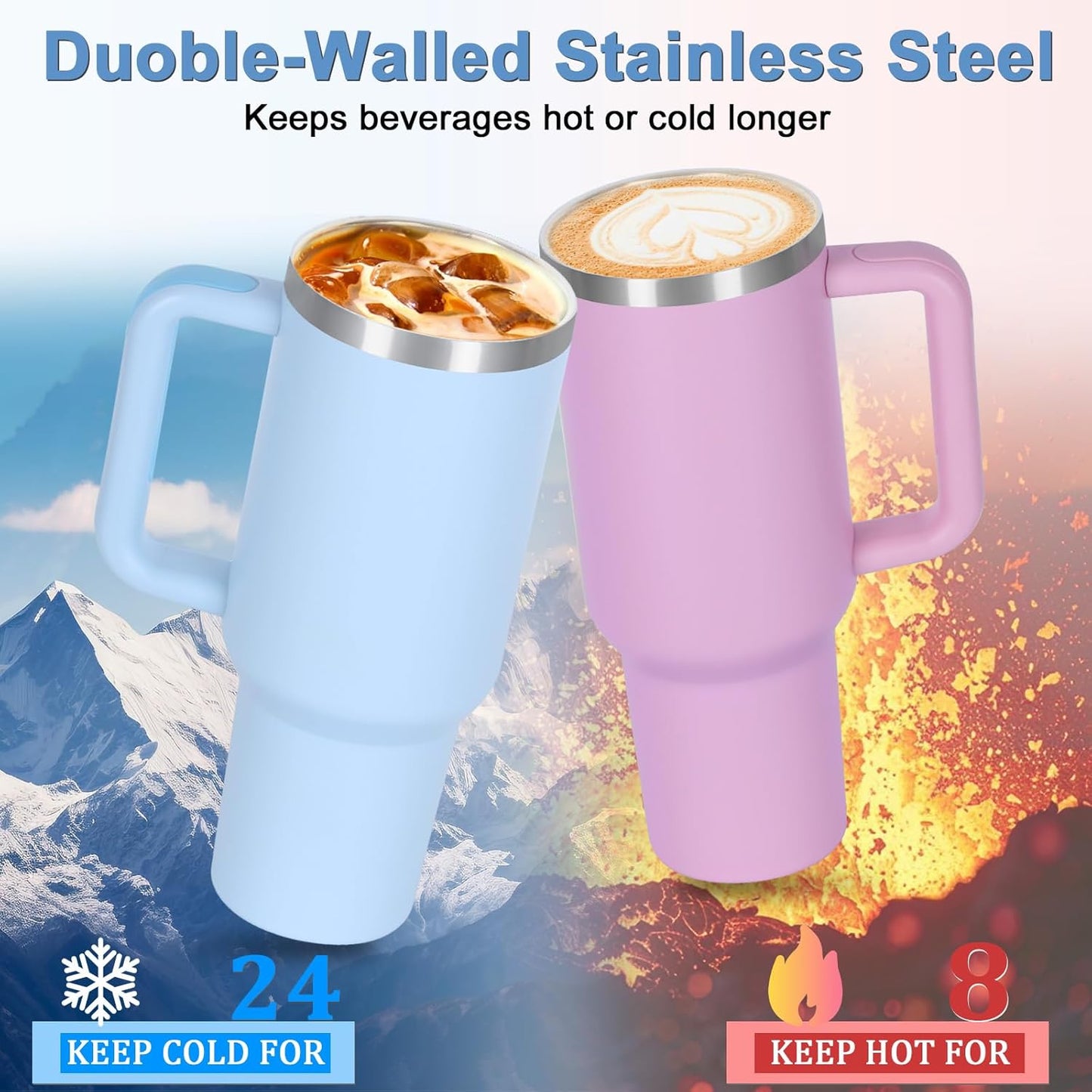 15 Pack 40 Oz Tumbler with Handle and Straw Bulk, 40 Oz Tumbler Stainless Steel Vacuum Insulation Keep Hot and Cold, 40 Oz Travel Coffee Mug with Silicone Spill Proof Stopper Set, Individually Boxed