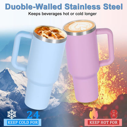 15 Pack 40 Oz Tumbler with Handle and Straw Bulk, 40 Oz Tumbler Stainless Steel Vacuum Insulation Keep Hot and Cold, 40 Oz Travel Coffee Mug with Silicone Spill Proof Stopper Set, Individually Boxed