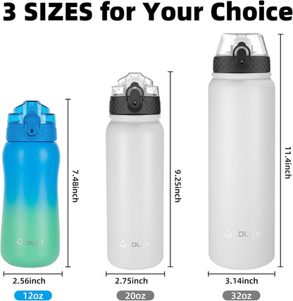Oldley Insulated Water Bottle 20oz for Adults Kids Stainless Steel Water Bottles with Straw/Chug/Carabiner 3 Lids Fruit Strainer Double Wall Vacuum Wide Mouth BPA Free Leak-Proof for School Travel