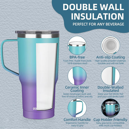 20 oz Insulated Coffee Mug with Ceramic Coating, Stainless Steel Travel Mug Tumbler with Handle Lid and Straw, Double Wall Leak-Proof Coffee Travel Mug Keeps Drink Hot and Cold (Black)