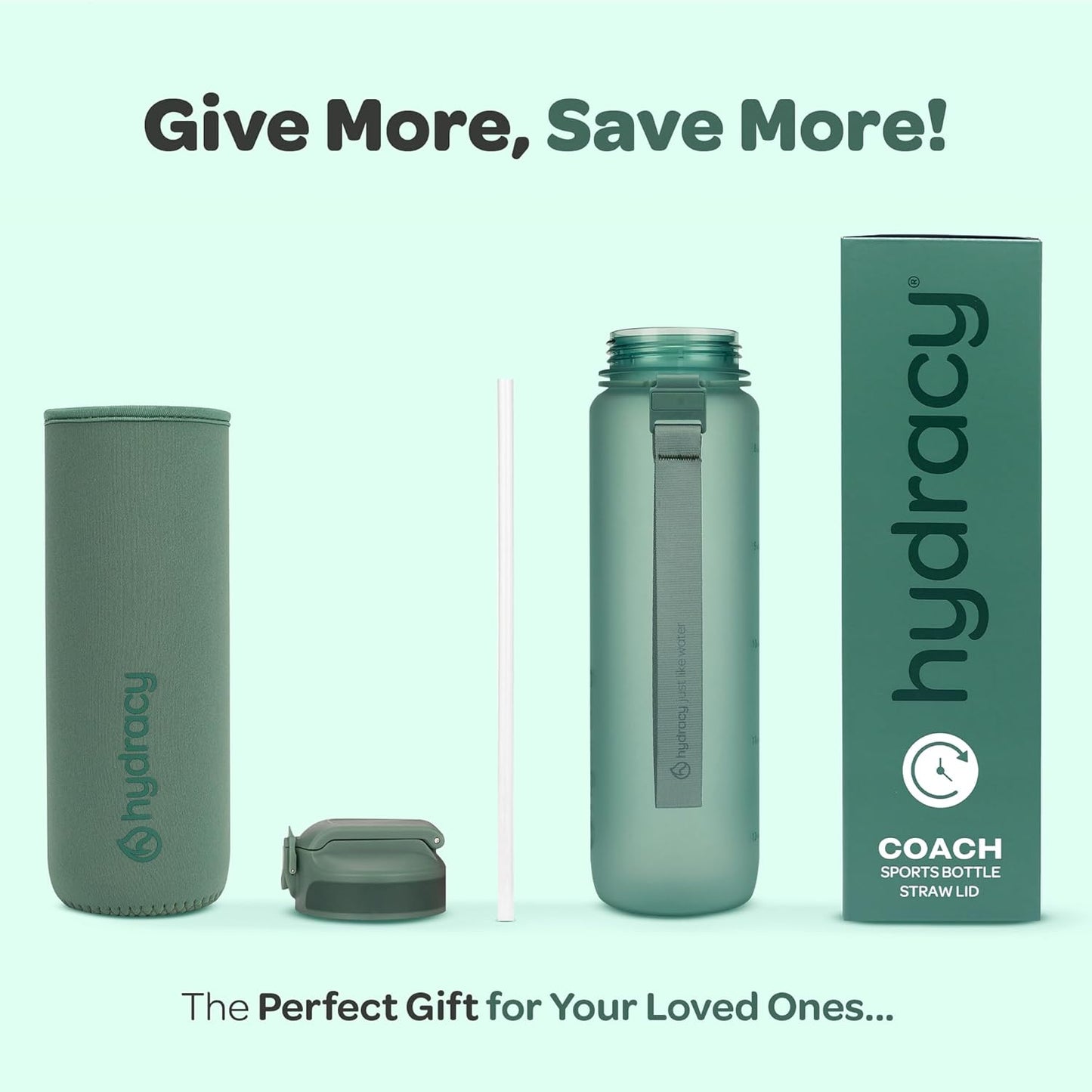 Hydracy Water Bottle with Time Marker -Large BPA Free Water Bottle & No Sweat Sleeve -Leak Proof Gym Bottle with Times to Drink - Ideal for Fitness Sports & Outdoors