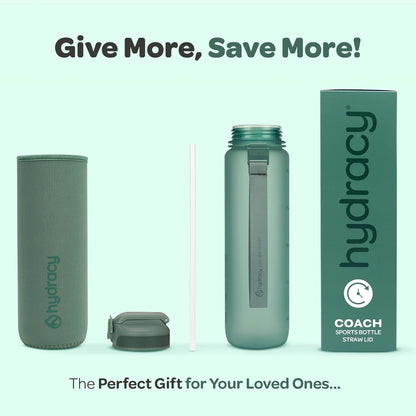 Hydracy Water Bottle with Time Marker -Large BPA Free Water Bottle & No Sweat Sleeve -Leak Proof Gym Bottle with Times to Drink - Ideal for Fitness Sports & Outdoors