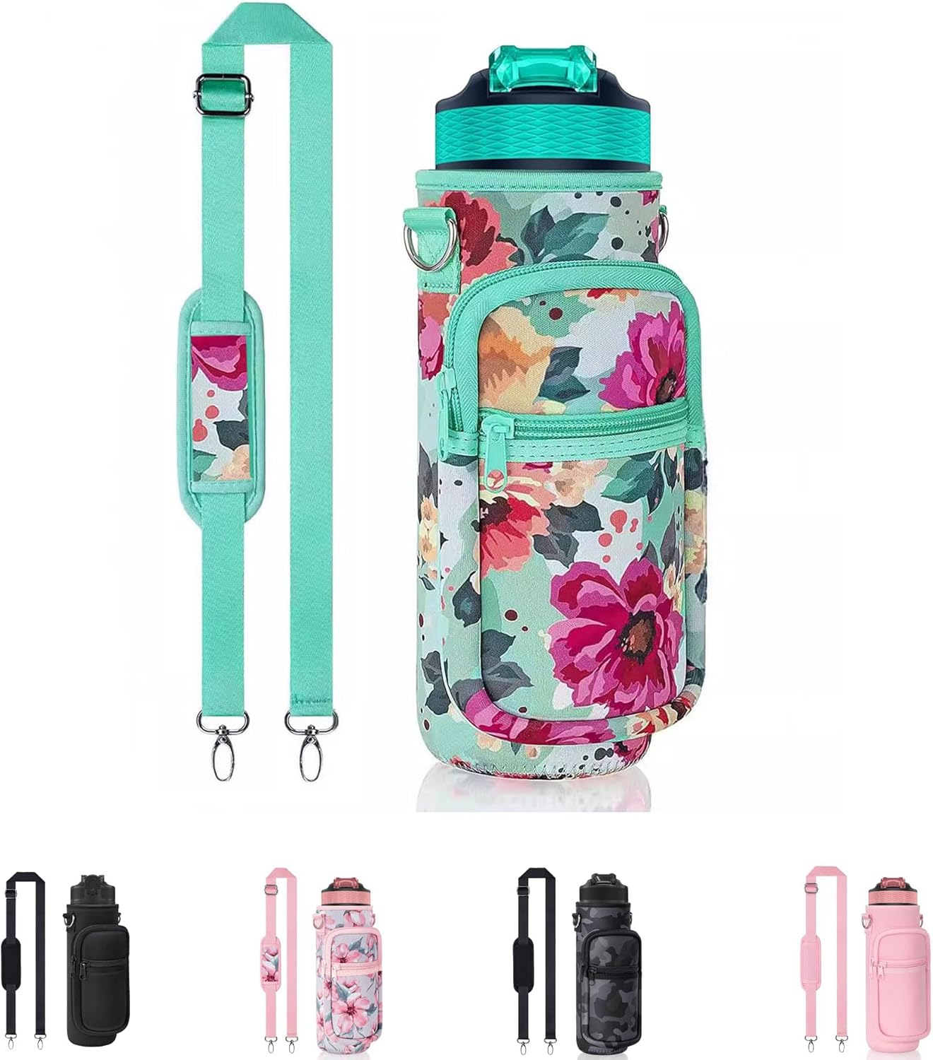 Water Bottle Holder with Strap, Insulated Crossbody Sling Bag, Carrier with Phone Pocket for Walking Hiking Camping Fishing
