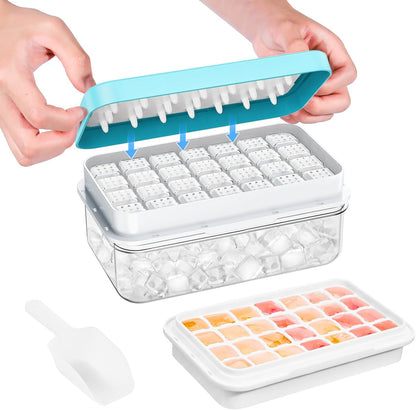 Ice Cube Tray with Lid and Bin, PHINOX 56 pcs Ice Trays for Freezer, Ice Cube Trays for Freezer with 2 trays, Container, Lid & Ice Scoop, BPA Free