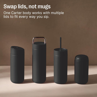 Fellow 16 oz Carter Move Travel Mug - Vacuum-Insulated Stainless Steel Travel Coffee Mug - Coffee Tumbler with Ceramic Interior and Splash Guard - Matte Black