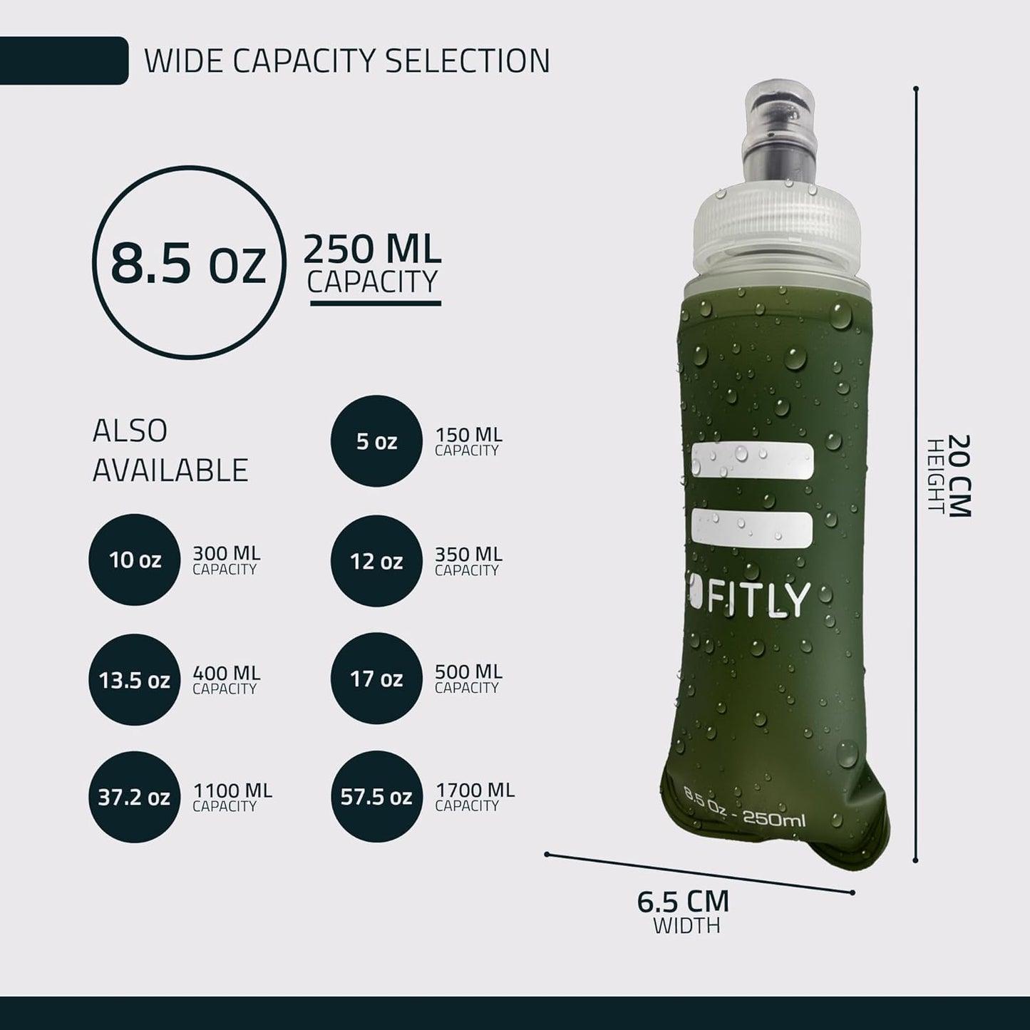 FITLY Soft Flask - Shrink As You Drink Soft Water Bottle for Hydration Pack - Folding Water Bottle Ideal for Running, Hiking, Cycling, Climbing & Rigorous Activity