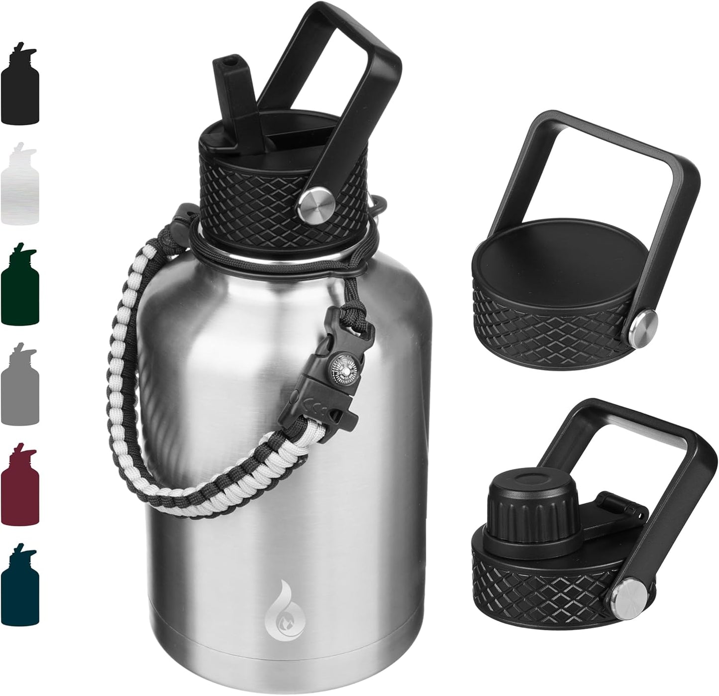 BJPKPK Insulated Water Bottles with Straw Lid, 40oz Stainless Steel Water Bottles with 3 Lids, BPA Free Leakproof Thermo, Tumblers, Cups for Sports, Gym- Midnight - Colors B