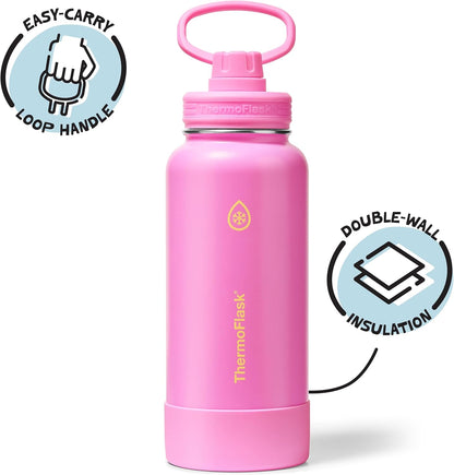 ThermoFlask Insulated Water Bottle with Spout Lid (24 oz, Lemonade Stand) - Leakproof, Stainless Steel Water Bottle for Cold & Hot Drinks, Travel & Daily Hydration