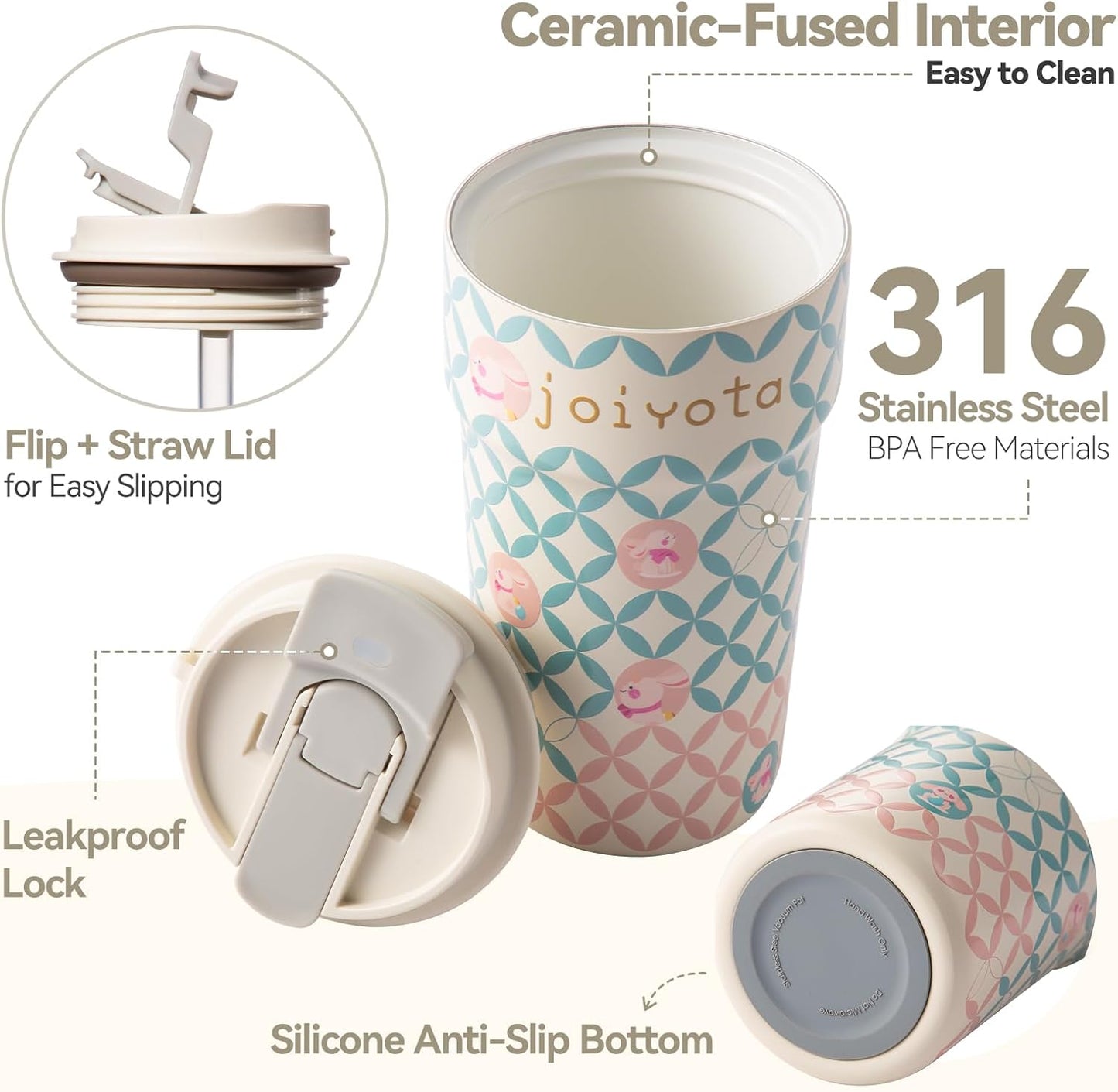 20oz Artic Ceramic Lined Coffee Tumbler, 3D Floral Print Design, Insulated Stainless Steel Travel Mug with Lid and Straw, BPA-Free Leak-Proof for Hot & Iced Coffee Tea, Unique Gifts for Women