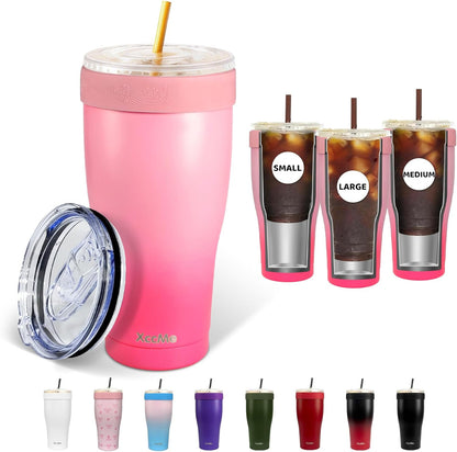 Universal Iced Coffee Sleeve,32oz Double Wall Stainless Steel Insulator Fits 16-32oz Starbucks/Dunkin/McDonalds Cups,Reusable Iced Coffee Cup Holder,Leak-Proof Tumbler for Hot,Cold Drink