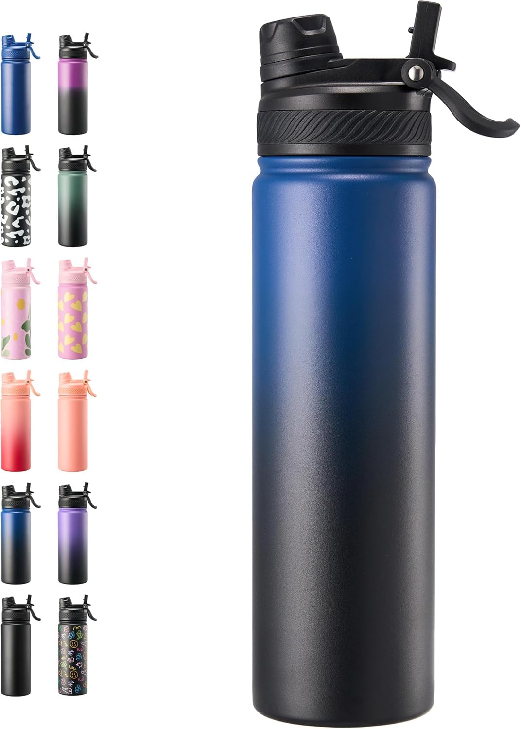Fijinhom 18 oz Insulated Water Bottle, 2-in-1 Straw and Spout Lid Stainless Steel Thermos, Leak-Proof, Double Wall Vacuum Flask, Keep Cold 24H for Outdoor, Sports, Travel, School (Black)