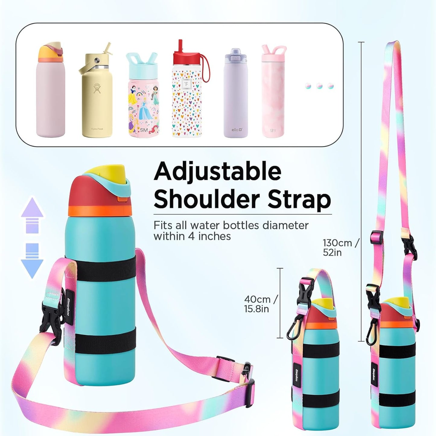 EasyAcc Water Bottle Holder Strap Sling, for Owala FreeSip 24 32 40 oz, Hydro Flask, Cirkul, Yeti, Stanley Flip, Universal Water Bottles, with Carabiner, for Walking Curise Travel (Bottle Excluded)