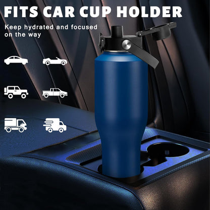 Insulated Water Bottle 40 oz - Fits in any Car Cup Holder, Keep Cold 48H Hot 24H, Stainless Steel Waterbottle Double Wall Flask with Straw, Pop-up Spout Lid, Paracord Handle, Carrier Bag