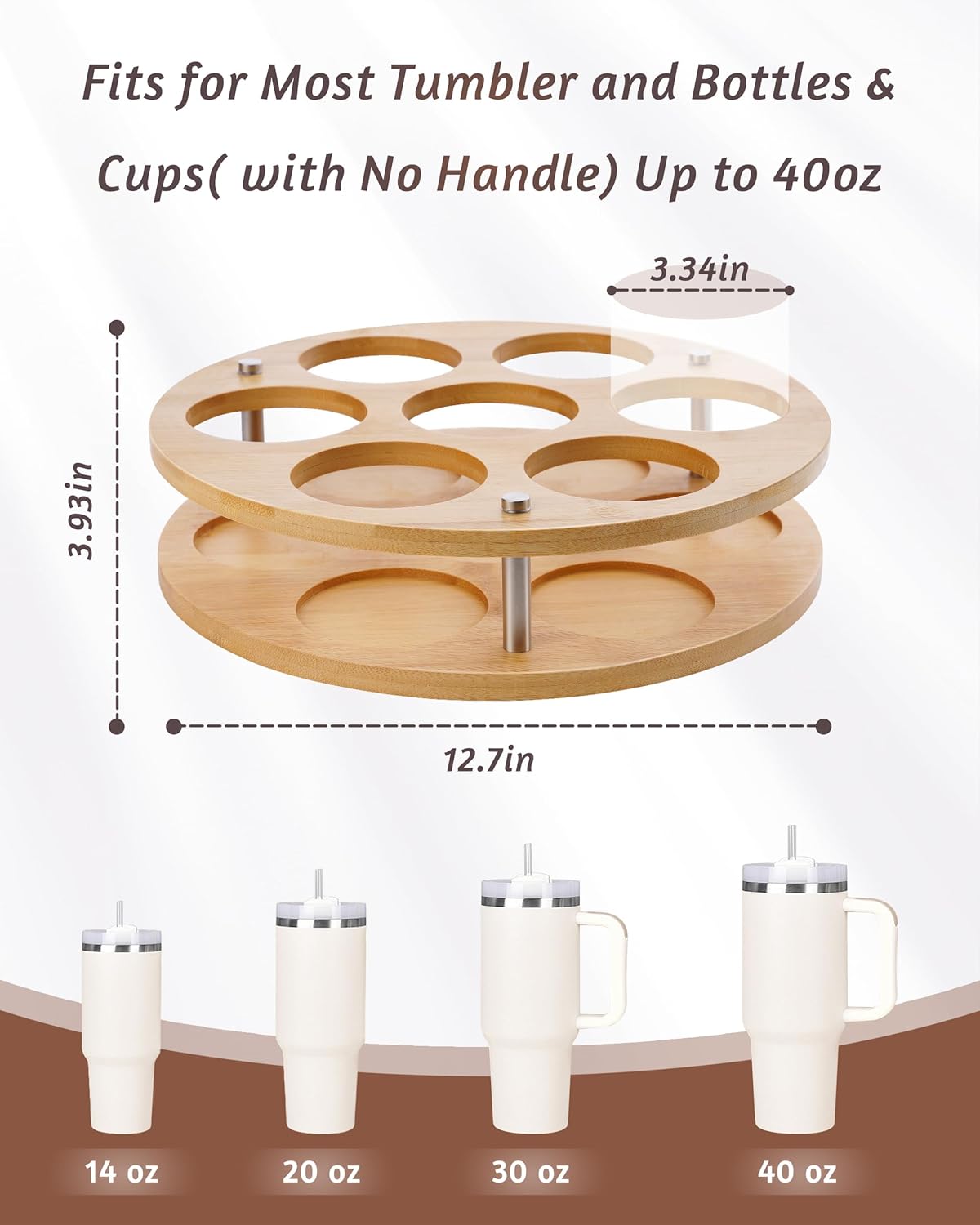Rotating Wood Tumbler Organizer, 30 oz 40 oz Spinning Turnable Tumblers Holder, 360° Rotatable 7 Large Cups Bottle Tumbler Storage Display Stand, Rotate Syrup Organizer for Cabinet Countertop